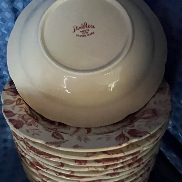 Pink Rose Rim Cereal Soup bowl by Maruta Japan Kasuga Ware / Vintage Ceramic. - Picture 3 of 6